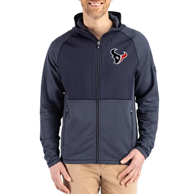 Men's Cutter & Buck  Heather Navy Houston Texans Peshastin Eco Fleece Recycled Raglan Full-Zip Tri-Blend Hybrid Jacket