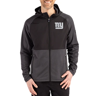 Men's Cutter & Buck Heather New York Giants Peshastin Eco Fleece Recycled Raglan Full-Zip Tri-Blend Hybrid Jacket