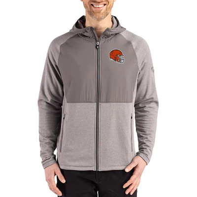 Men's Cutter & Buck  Heather Gray Cleveland Browns Peshastin Eco Fleece Recycled Raglan Full-Zip Tri-Blend Hybrid Jacket