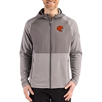 Men's Cutter & Buck  Heather Gray Cleveland Browns Peshastin Eco Fleece Recycled Raglan Full-Zip Tri-Blend Hybrid Jacket
