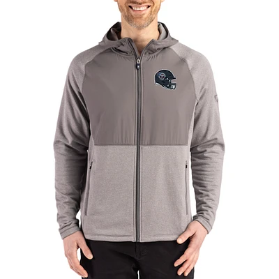 Men's Cutter & Buck  Heather Gray Tennessee Titans Peshastin Eco Fleece Recycled Raglan Full-Zip Tri-Blend Hybrid Jacket