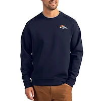 Men's Cutter & Buck Navy Denver Broncos Primary Logo Roam Recycled Raglan Pullover Sweatshirt