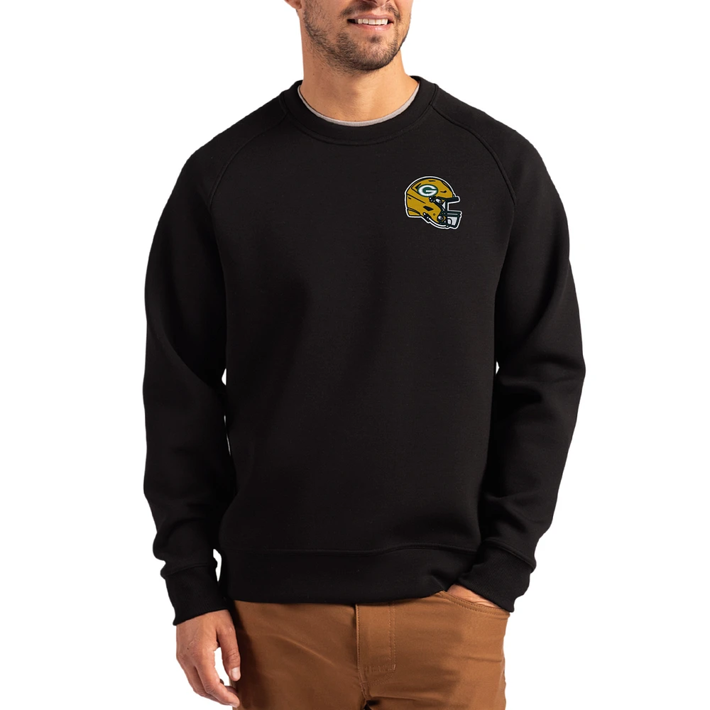 Men's Cutter & Buck Black Green Bay Packers Helmet Roam Recycled Raglan Pullover Sweatshirt