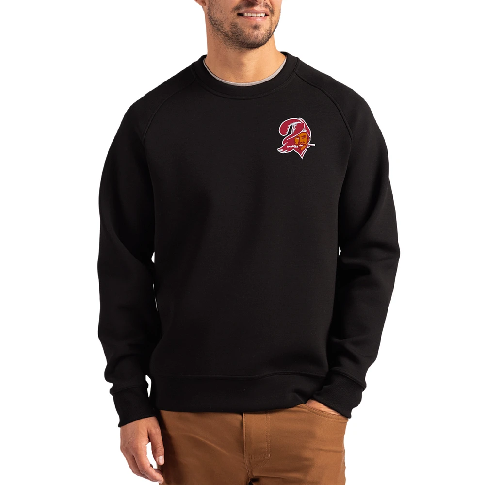 Men's Cutter & Buck Black Tampa Bay Buccaneers Throwback Roam Recycled Raglan Pullover Sweatshirt