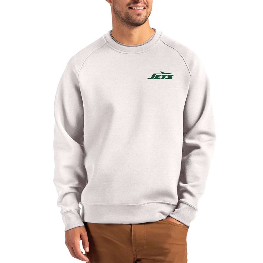 Men's Cutter & Buck Gray New York Jets Primary Logo Roam Recycled Raglan Pullover Sweatshirt