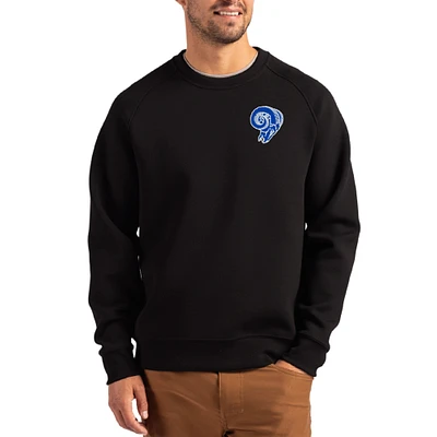 Men's Cutter & Buck Black Los Angeles Rams Throwback Roam Recycled Raglan Pullover Sweatshirt