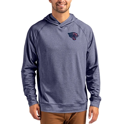 Men's Cutter & Buck Heather Navy Jacksonville Jaguars Adapt Americana Knit Recycled Raglan Pullover Hoodie