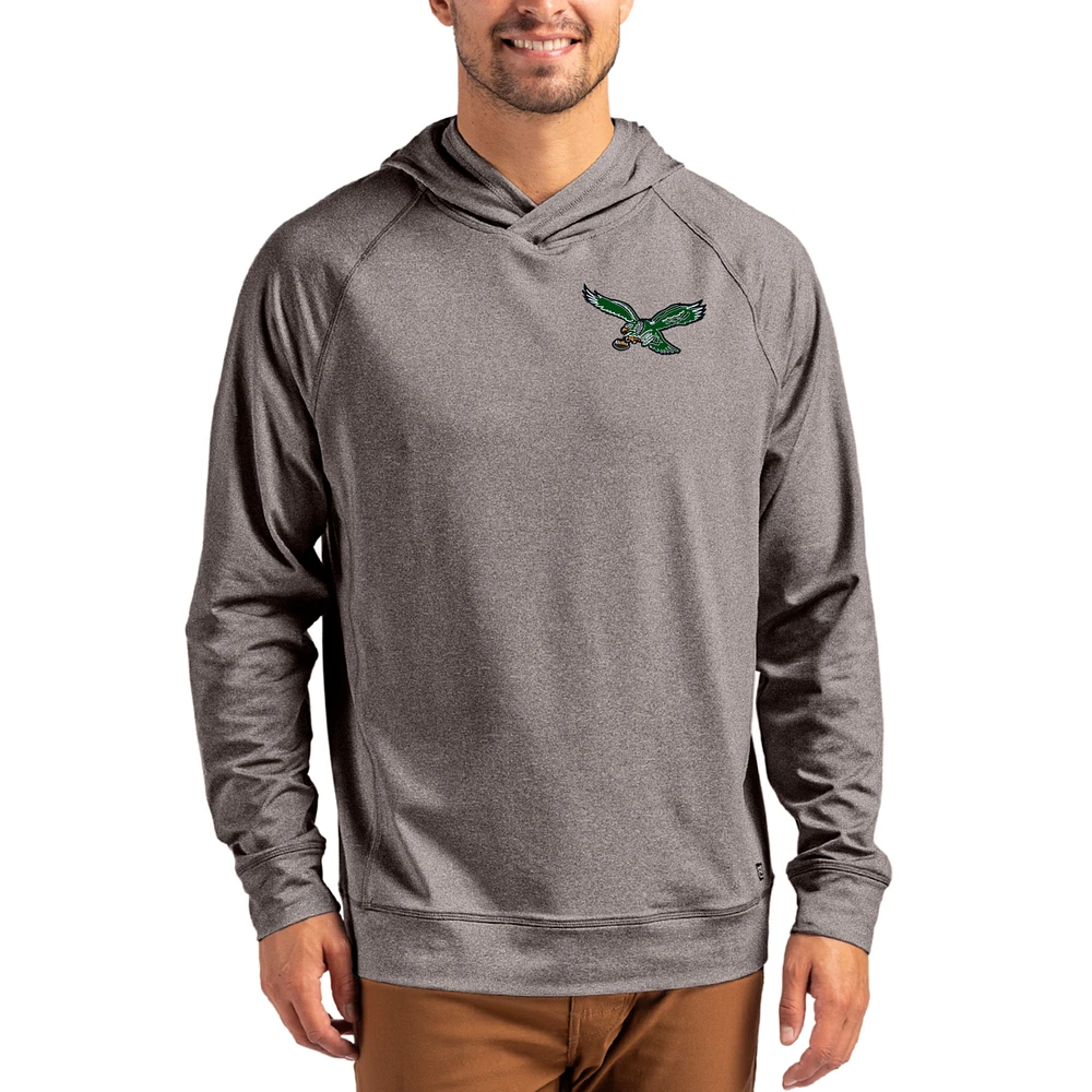 Men's Cutter & Buck Heather Gray Philadelphia Eagles Adapt Historic Knit Recycled Raglan Pullover Hoodie