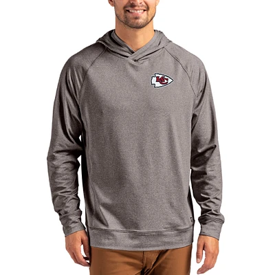 Men's Cutter & Buck Heather Gray Kansas City Chiefs Adapt Knit Recycled Raglan Pullover Hoodie