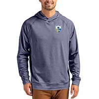 Men's Cutter & Buck Heather Navy Los Angeles Chargers Adapt Historic Knit Recycled Raglan Pullover Hoodie