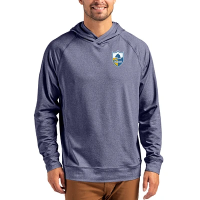 Men's Cutter & Buck Heather Navy Los Angeles Chargers Adapt Historic Knit Recycled Raglan Pullover Hoodie