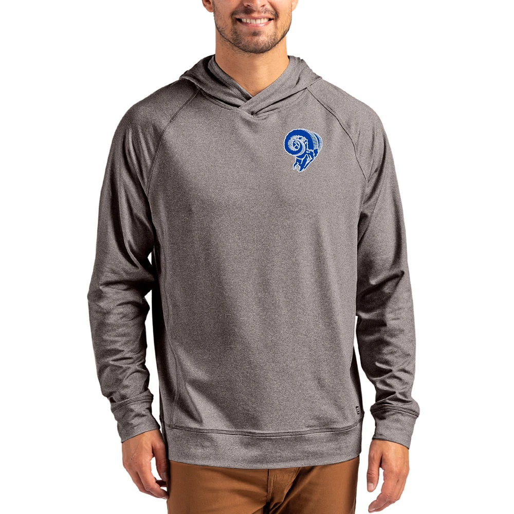 Men's Cutter & Buck Heather Gray Los Angeles Rams Adapt Historic Knit Recycled Raglan Pullover Hoodie