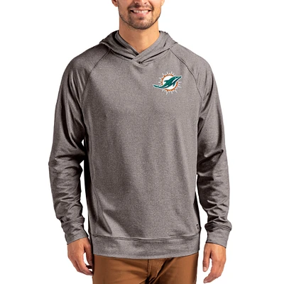 Men's Cutter & Buck Heather Gray Miami Dolphins Adapt Historic Knit Recycled Raglan Pullover Hoodie