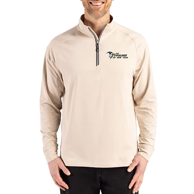 Men's Cutter & Buck Tan New York Titans Throwback Logo Adapt Eco Knit Stretch Recycled Quarter-Zip Pullover