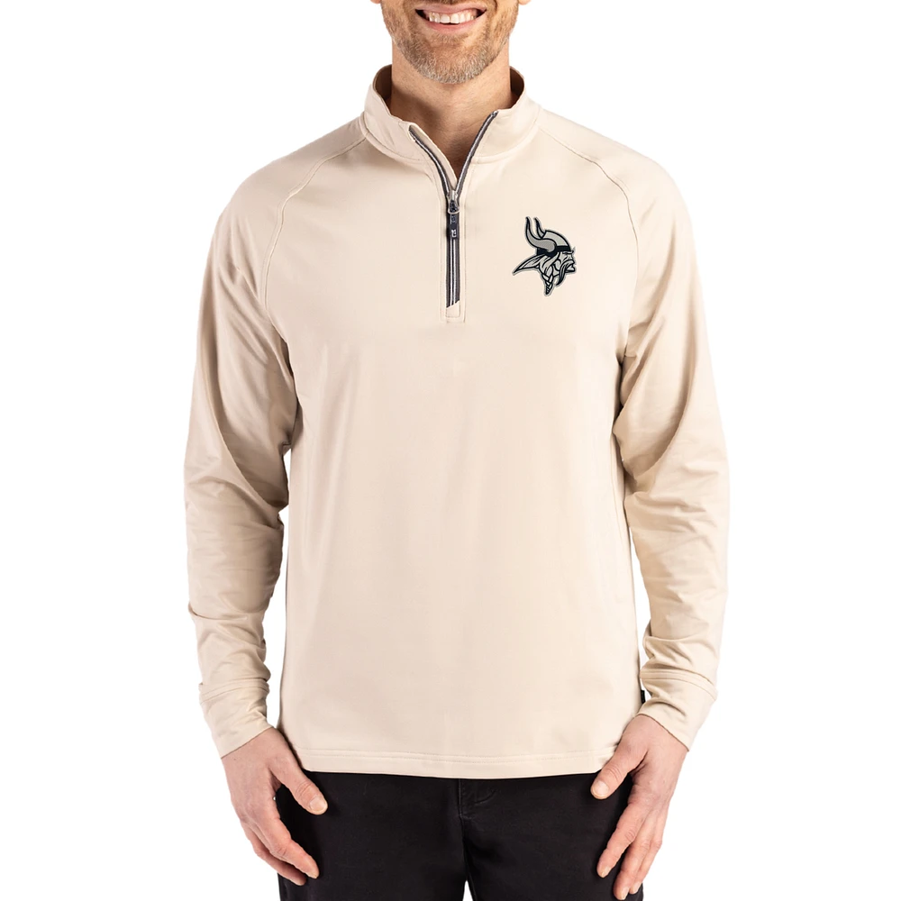 Men's Cutter & Buck Tan Minnesota Vikings Adapt Eco Knit Stretch Recycled Quarter-Zip Pullover