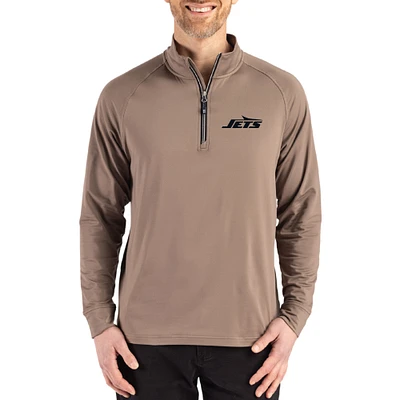 Men's Cutter & Buck Brown New York Jets Adapt Eco Knit Stretch Recycled Quarter-Zip Pullover