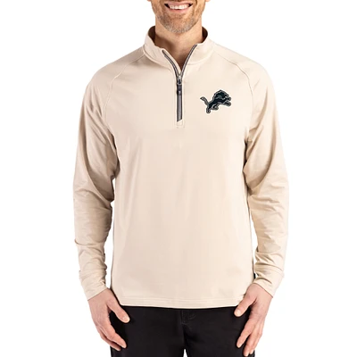 Men's Cutter & Buck Tan Detroit Lions Adapt Eco Knit Stretch Recycled Quarter-Zip Pullover