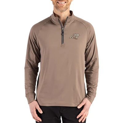 Men's Cutter & Buck Brown Carolina Panthers Adapt Eco Knit Stretch Recycled Quarter-Zip Pullover
