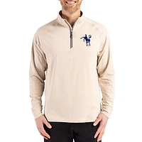 Men's Cutter & Buck Tan Indianapolis Colts Throwback Logo Adapt Eco Knit Stretch Recycled Quarter-Zip Pullover