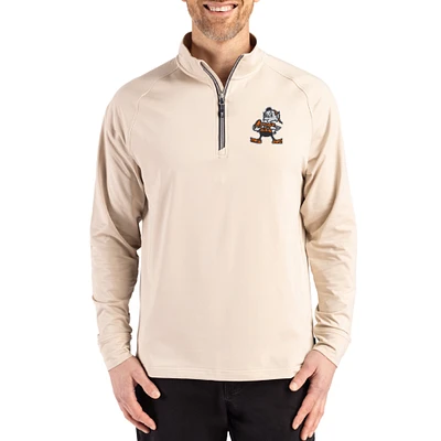 Men's Cutter & Buck Tan Cleveland Browns Throwback Logo Adapt Eco Knit Stretch Recycled Quarter-Zip Pullover