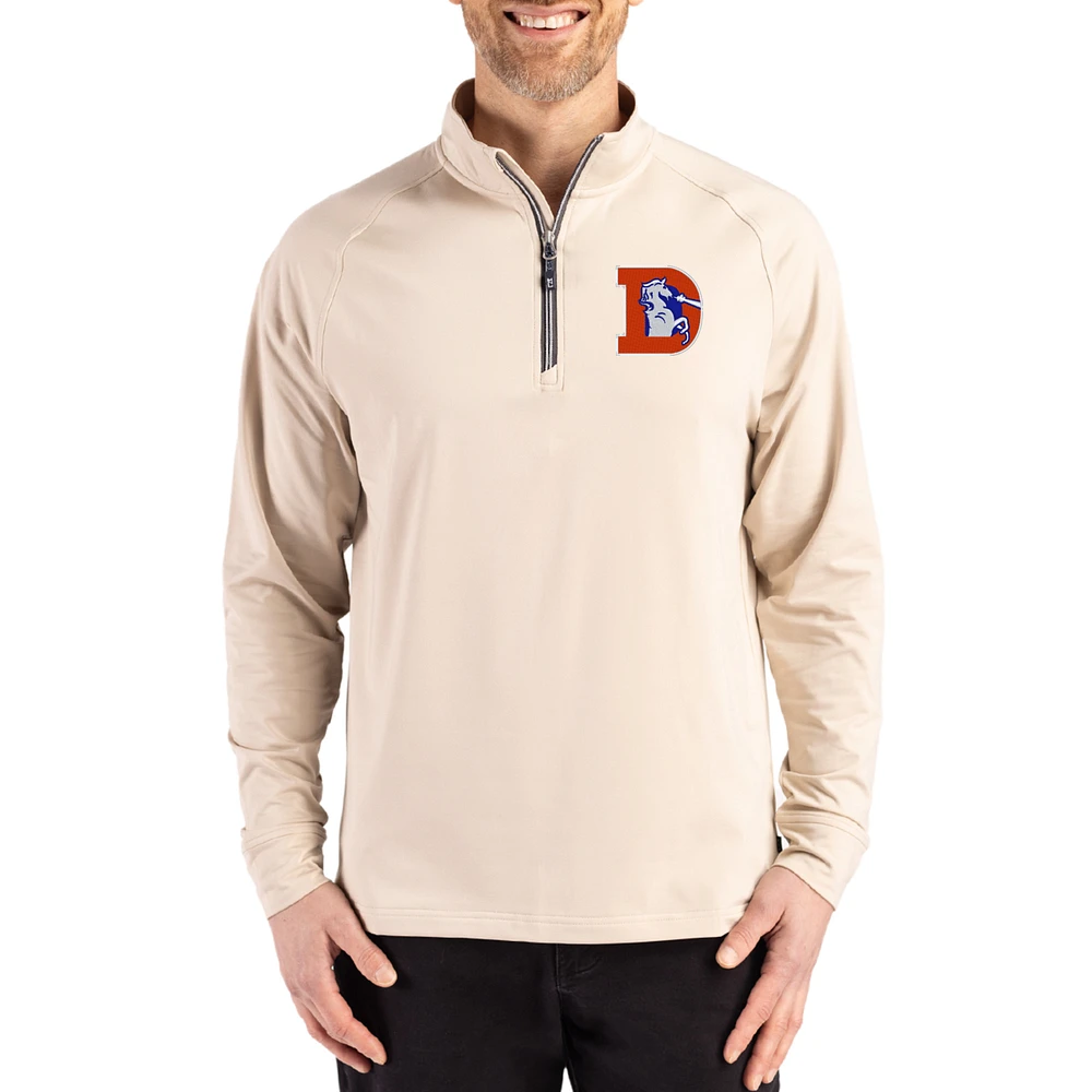 Men's Cutter & Buck Tan Denver Broncos Throwback Logo Adapt Eco Knit Stretch Recycled Quarter-Zip Pullover