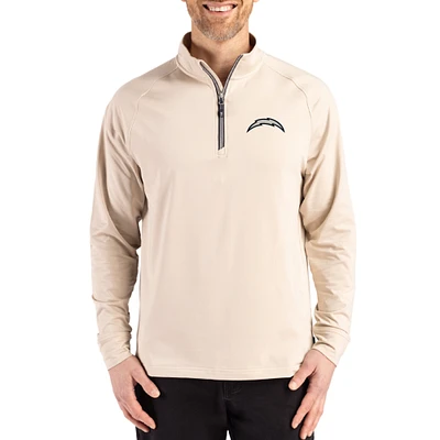 Men's Cutter & Buck Tan Los Angeles Chargers Adapt Eco Knit Stretch Recycled Quarter-Zip Pullover