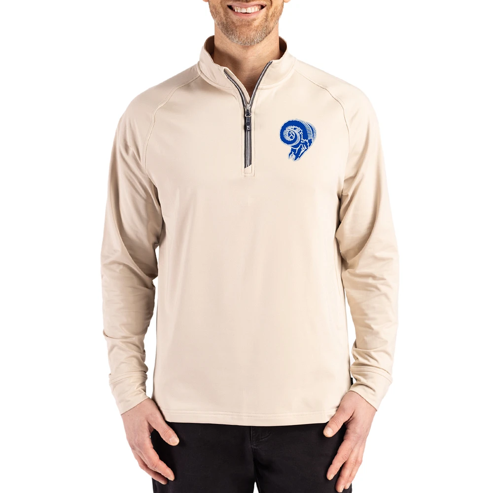 Men's Cutter & Buck Tan Los Angeles Rams Throwback Logo Adapt Eco Knit Stretch Recycled Quarter-Zip Pullover