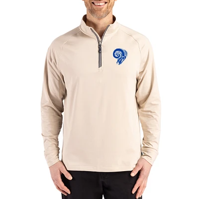 Men's Cutter & Buck Tan Los Angeles Rams Throwback Logo Adapt Eco Knit Stretch Recycled Quarter-Zip Pullover