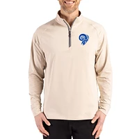 Men's Cutter & Buck Tan Los Angeles Rams Throwback Logo Adapt Eco Knit Stretch Recycled Quarter-Zip Pullover