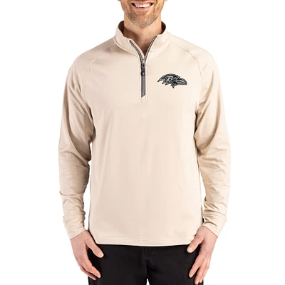 Men's Cutter & Buck Tan Baltimore Ravens Adapt Eco Knit Stretch Recycled Quarter-Zip Pullover