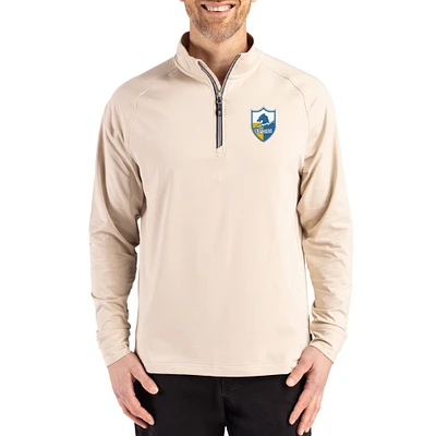 Men's Cutter & Buck Tan Los Angeles Chargers Throwback Logo Adapt Eco Knit Stretch Recycled Quarter-Zip Pullover