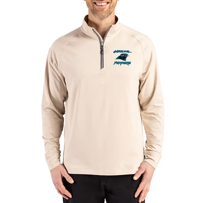 Men's Cutter & Buck Tan Carolina Panthers Throwback Logo Adapt Eco Knit Stretch Recycled Quarter-Zip Pullover