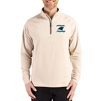Men's Cutter & Buck Tan Carolina Panthers Throwback Logo Adapt Eco Knit Stretch Recycled Quarter-Zip Pullover