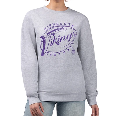 Women's G-III 4Her by Carl Banks Gray Minnesota Vikings Distressed Graphics Fleece Pullover Sweatshirt