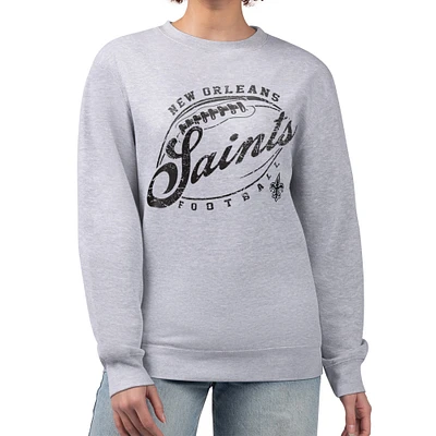 Women's G-III 4Her by Carl Banks Gray New Orleans Saints Distressed Graphics Fleece Pullover Sweatshirt