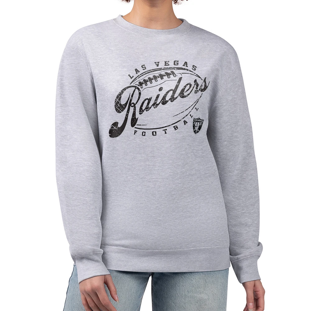 Women's G-III 4Her by Carl Banks Gray Las Vegas Raiders Distressed Graphics Fleece Pullover Sweatshirt