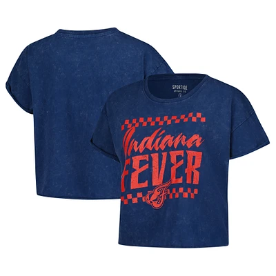Women's Sportiqe Navy Indiana Fever Rock N Roll Collection Gwen Mineral Wash Cropped T-Shirt