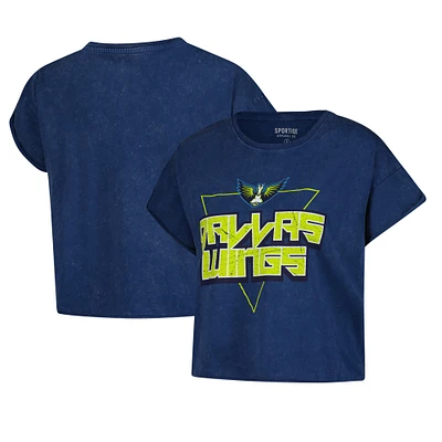 Women's Sportiqe Navy Dallas Wings Rock N Roll Collection Gwen Mineral Wash Cropped T-Shirt