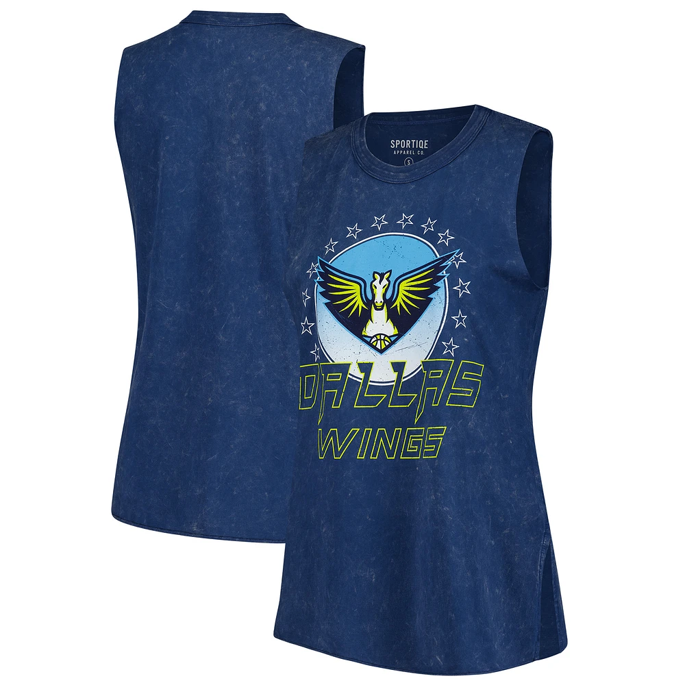 Women's Sportiqe Navy Dallas Wings Rock & Roll Collection Turner Mineral Wash Tank
