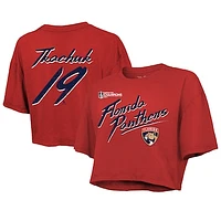 Women's Majestic Threads Matthew Tkachuk Red Florida Panthers 2025 Stanley Cup Champions Name & Number Boxy Cropped T-Shirt