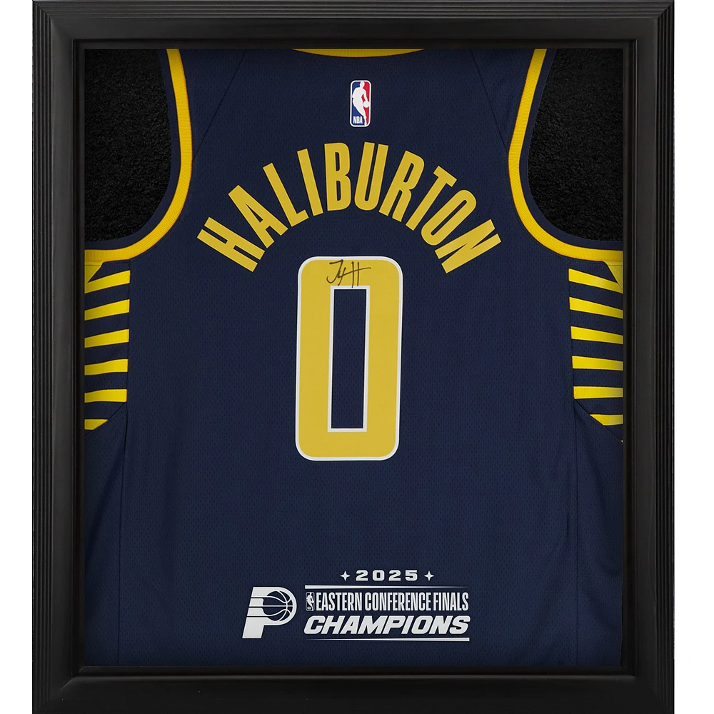 Tyrese Haliburton Indiana Pacers Autographed Nike Navy Icon Swingman Jersey Shadowbox with 2025 NBA Eastern Conference Champions Logo