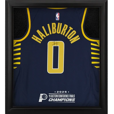 Tyrese Haliburton Indiana Pacers Autographed Nike Navy Icon Swingman Jersey Shadowbox with 2025 NBA Eastern Conference Champions Logo