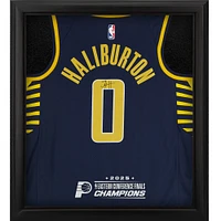 Tyrese Haliburton Indiana Pacers Autographed Nike Navy Icon Swingman Jersey Shadowbox with 2025 NBA Eastern Conference Champions Logo