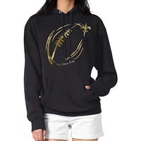 Women's G-III 4Her by Carl Banks Black New Orleans Saints Metallic Print Football Sketch Fleece Pullover Hoodie