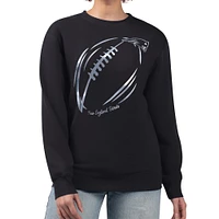 Women's G-III 4Her by Carl Banks Black New England Patriots Metallic Print Football Sketch Fleece Crewneck Sweatshirt