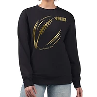 Women's G-III 4Her by Carl Banks Black San Francisco 49ers Metallic Print Football Sketch Fleece Crewneck Sweatshirt