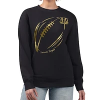Women's G-III 4Her by Carl Banks Black Cincinnati Bengals Metallic Print Football Sketch Fleece Crewneck Sweatshirt