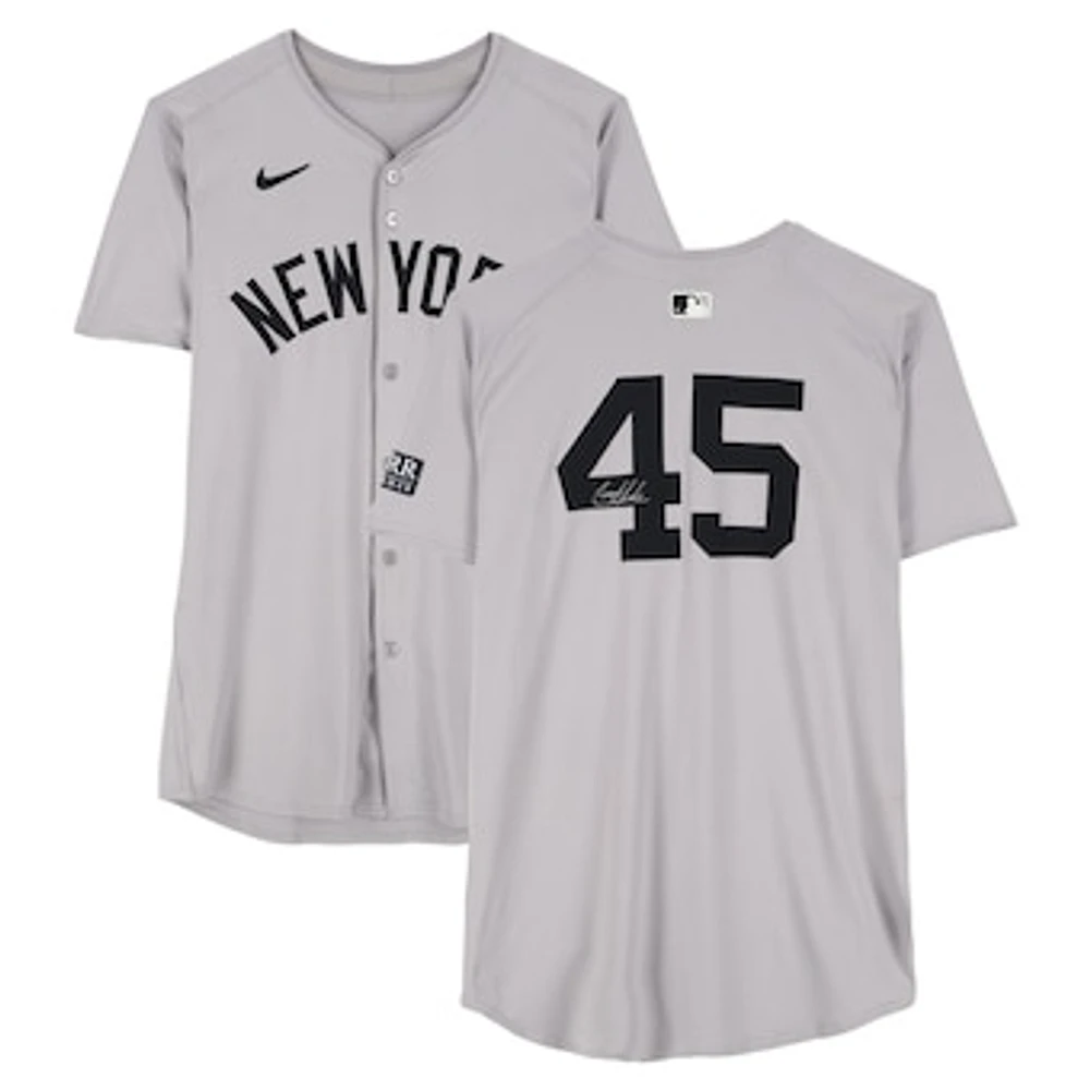 Gerrit Cole New York Yankees Autographed Game-Used #45 Gray Nike Jersey vs. Baltimore Orioles on July 12, 2024 - 6 IP, ER, 7 K, W