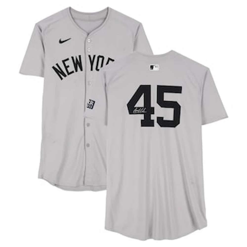 Gerrit Cole New York Yankees Autographed Game-Used #45 Gray Nike Jersey vs. Detroit Tigers on August 16, 2024 - 6 IP, 8 K, W