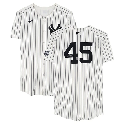 Gerrit Cole New York Yankees Autographed Game-Used #45 White Nike Pinstripe Jersey vs. Boston Red Sox on September 14, 2024